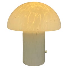 1 of 2 White Cloudy Glass Mushroom Table Lamp by Glashütte Limburg XL 1970