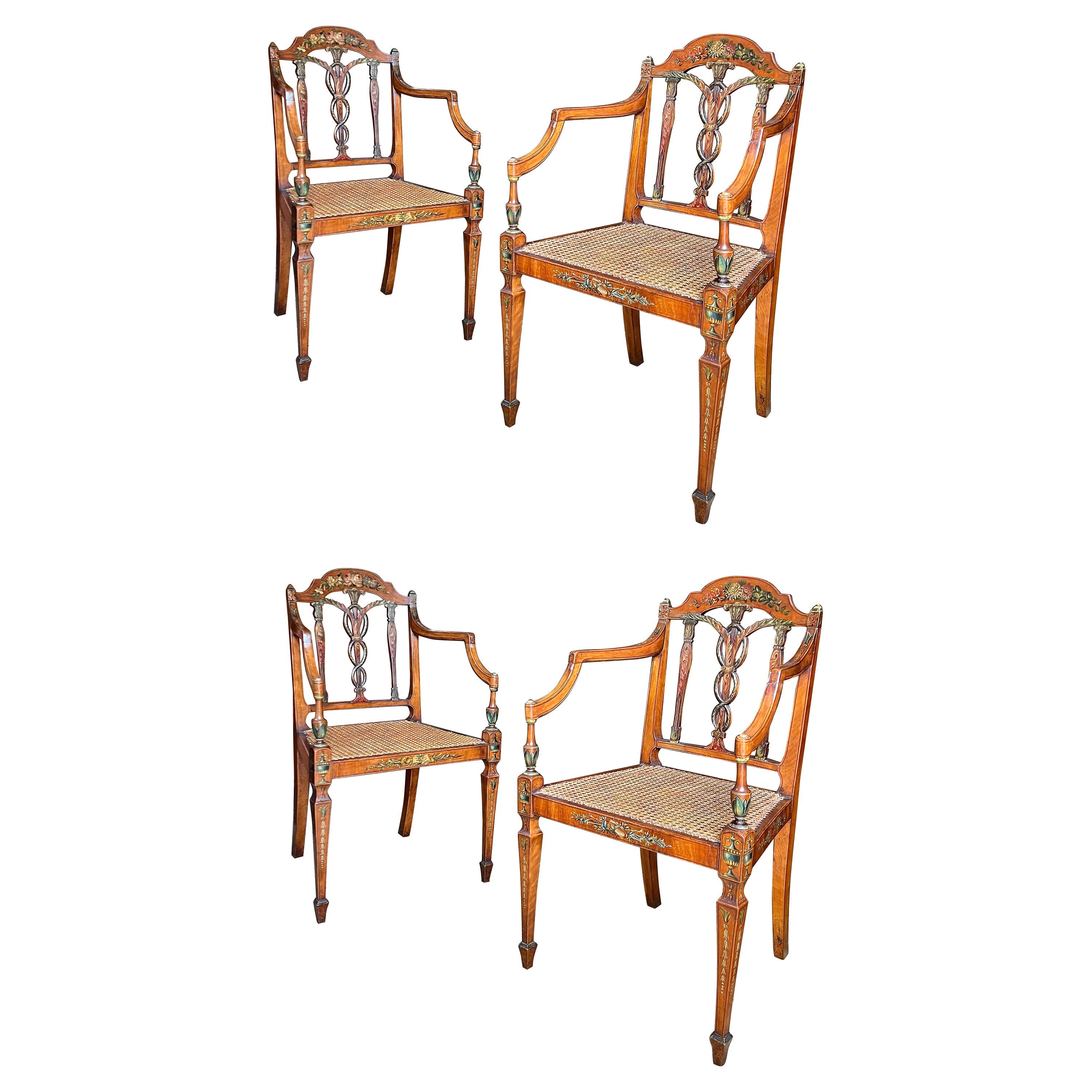 Seddon, Sons & Shackleton ensemble de quatre fauteuils en bois de satin peint du 18ème siècle en vente 7