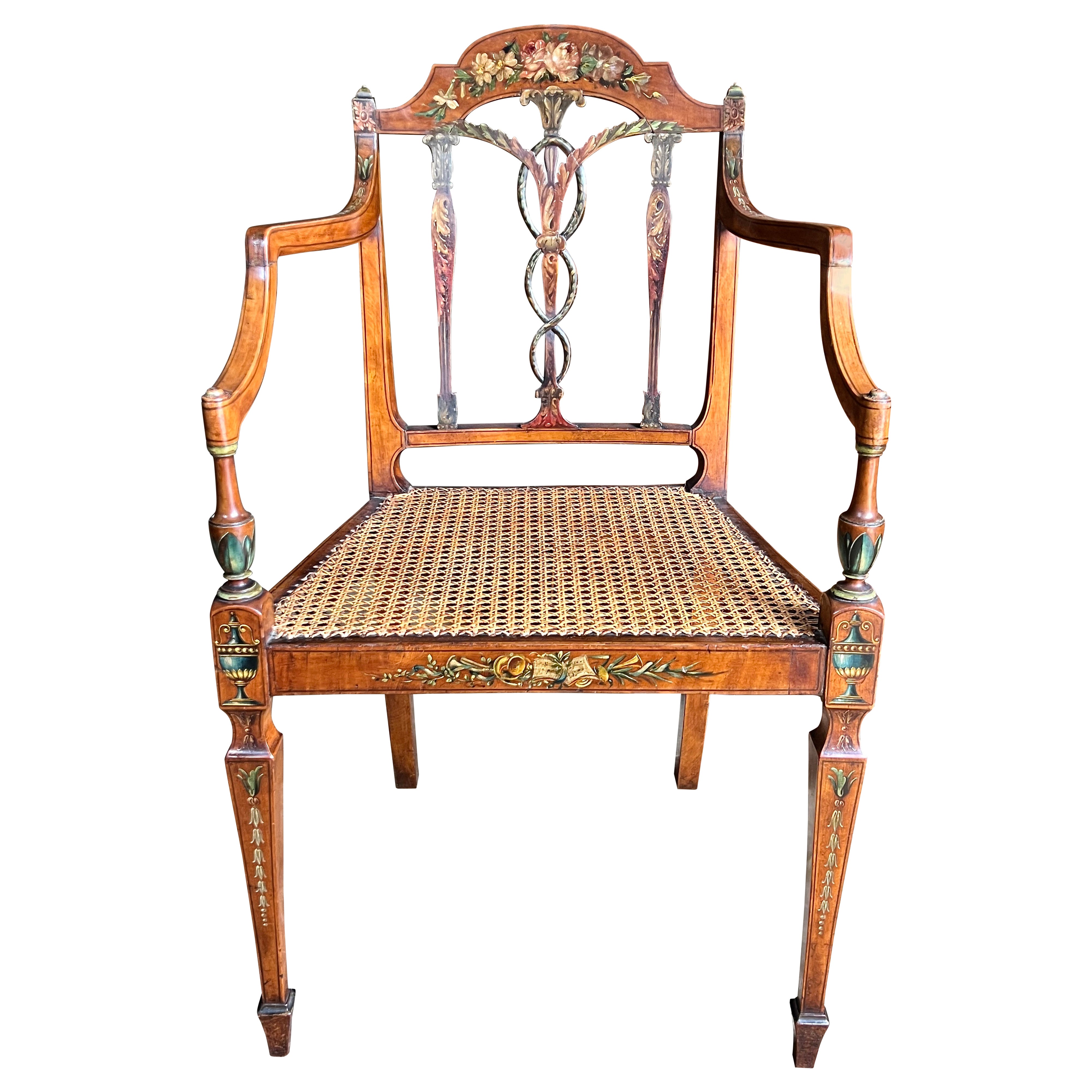 Seddon, Sons & Shackleton ensemble de quatre fauteuils en bois de satin peint du 18ème siècle en vente