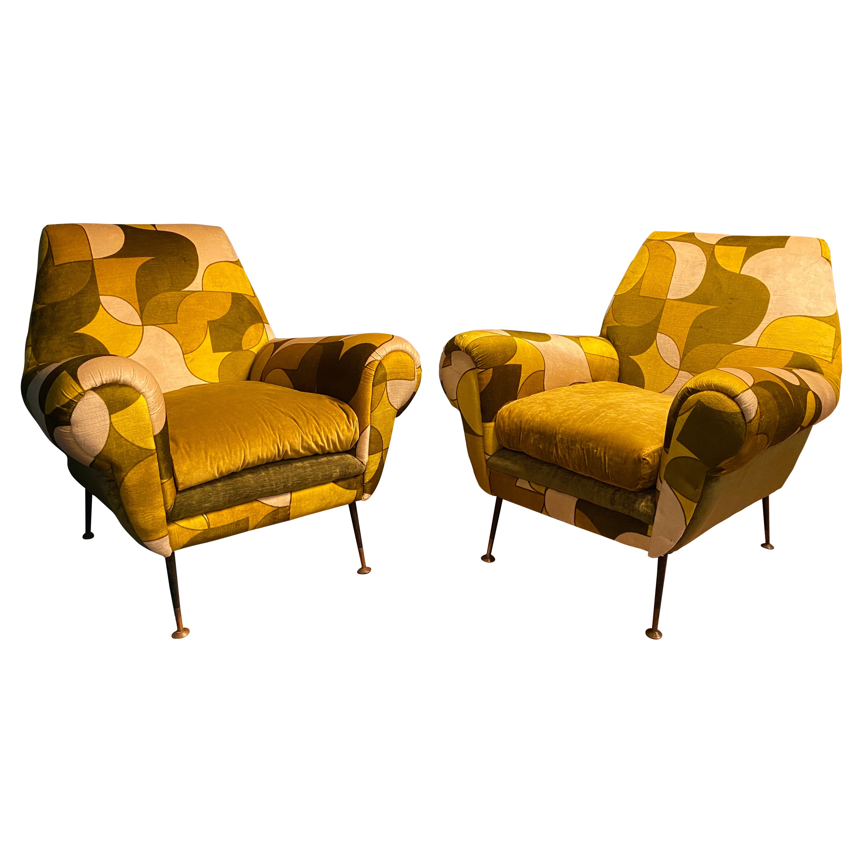 Pair of Mid-Century Lounge Chairs or Armchairs by Gigi Radice Italy 1950' For Sale