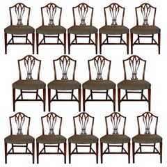 Set of 14 Antique English Hepplewhite Mahogany Dining Chairs, Circa 1900