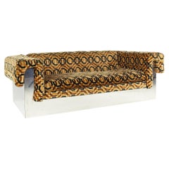 Milo Baughman MCM Chrome Loveseat con tessuto in stile Jack Lenor Larsen