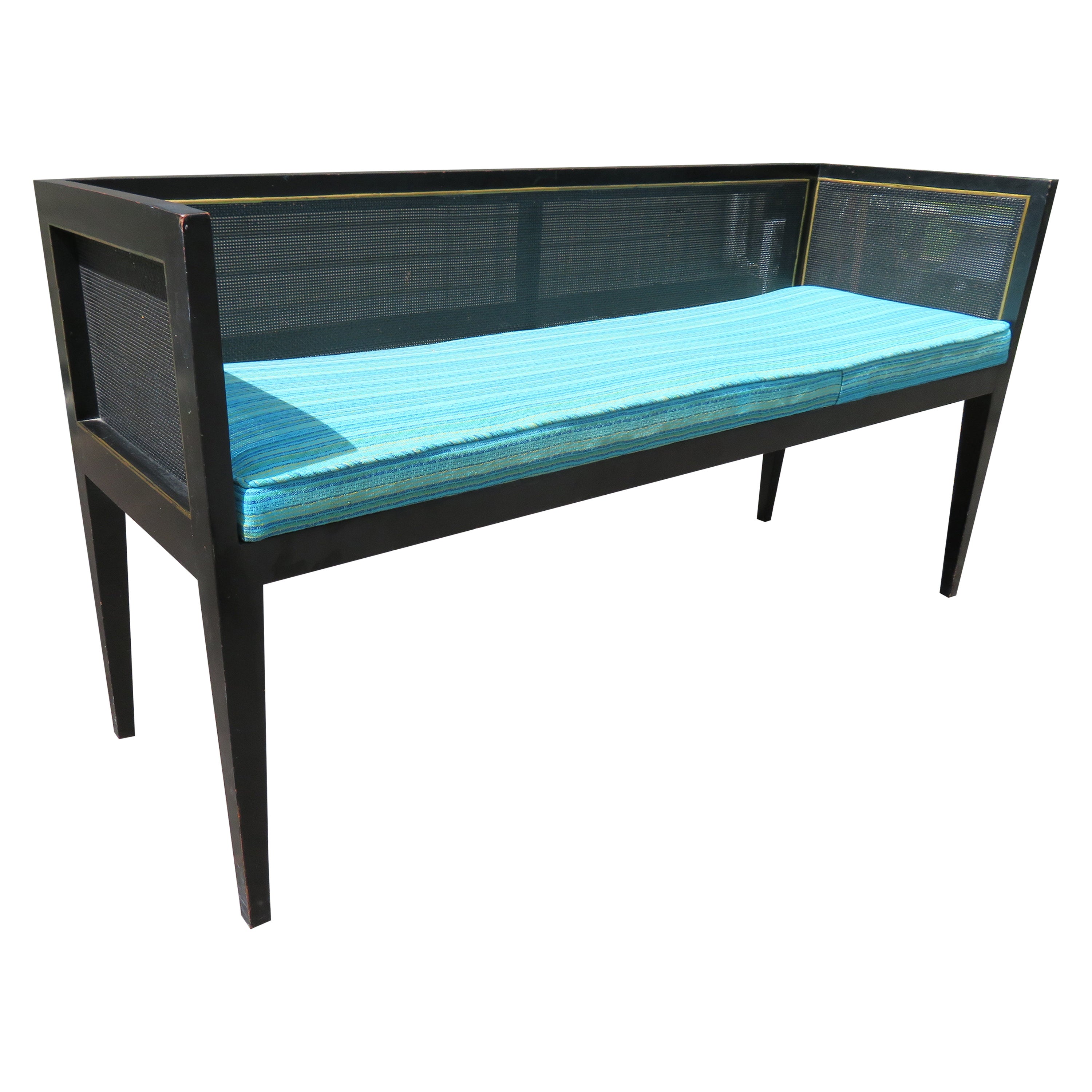 Handsome Boxy Caned Bench Mid-Century Modern For Sale