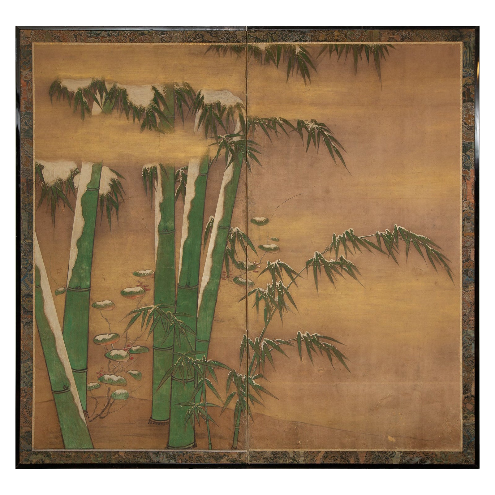 Japanese Two Panel Screen Bamboo in Early Snow