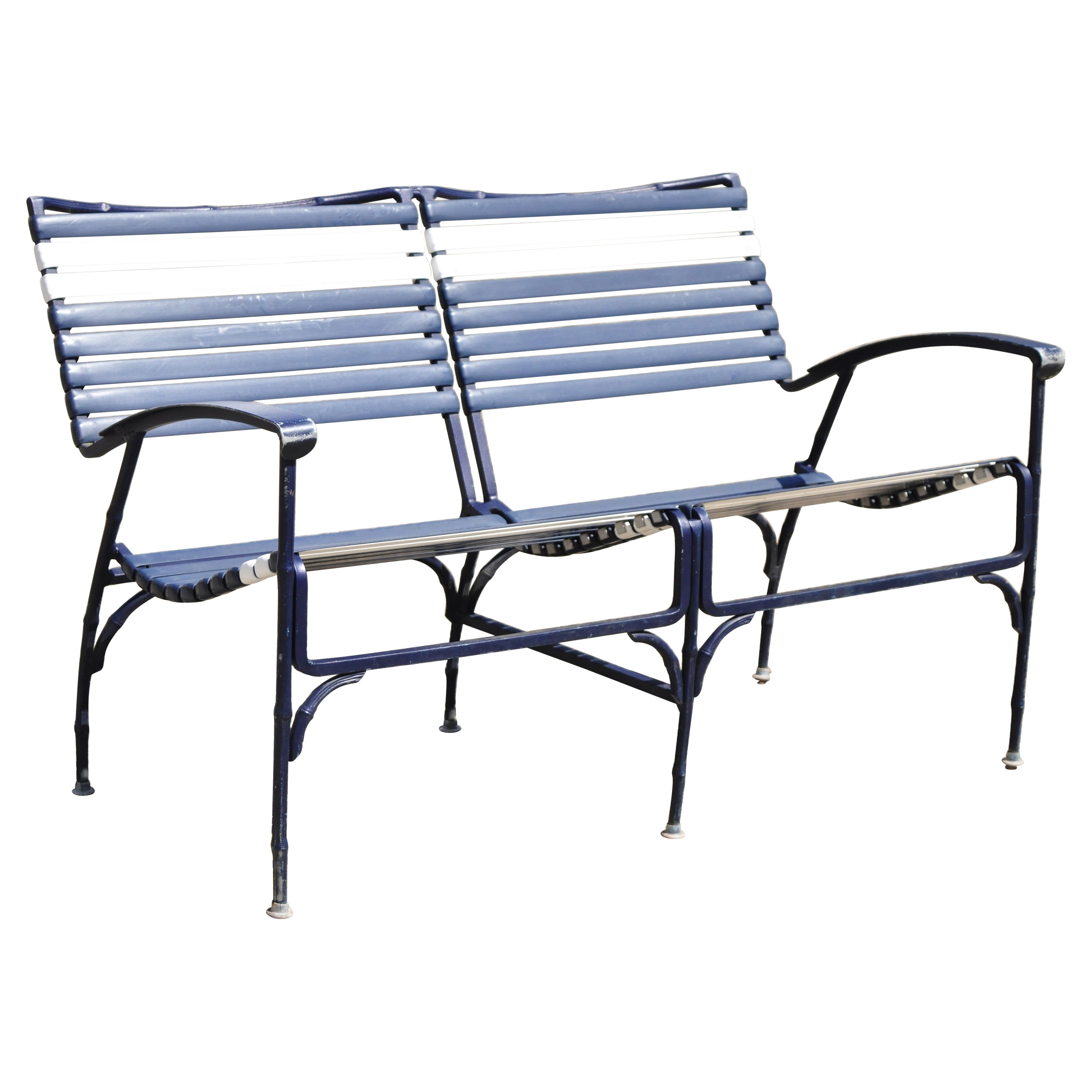 Faux Bambou Aluminium Vinyl Strap Bleu Jardin Patio Loveseat Settee en vente