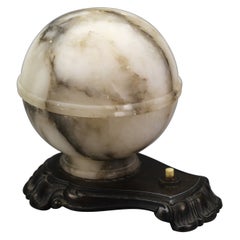 Art Deco White and Black Alabaster Globe Sphere Night Lamp or Mood Lamp, 1930s
