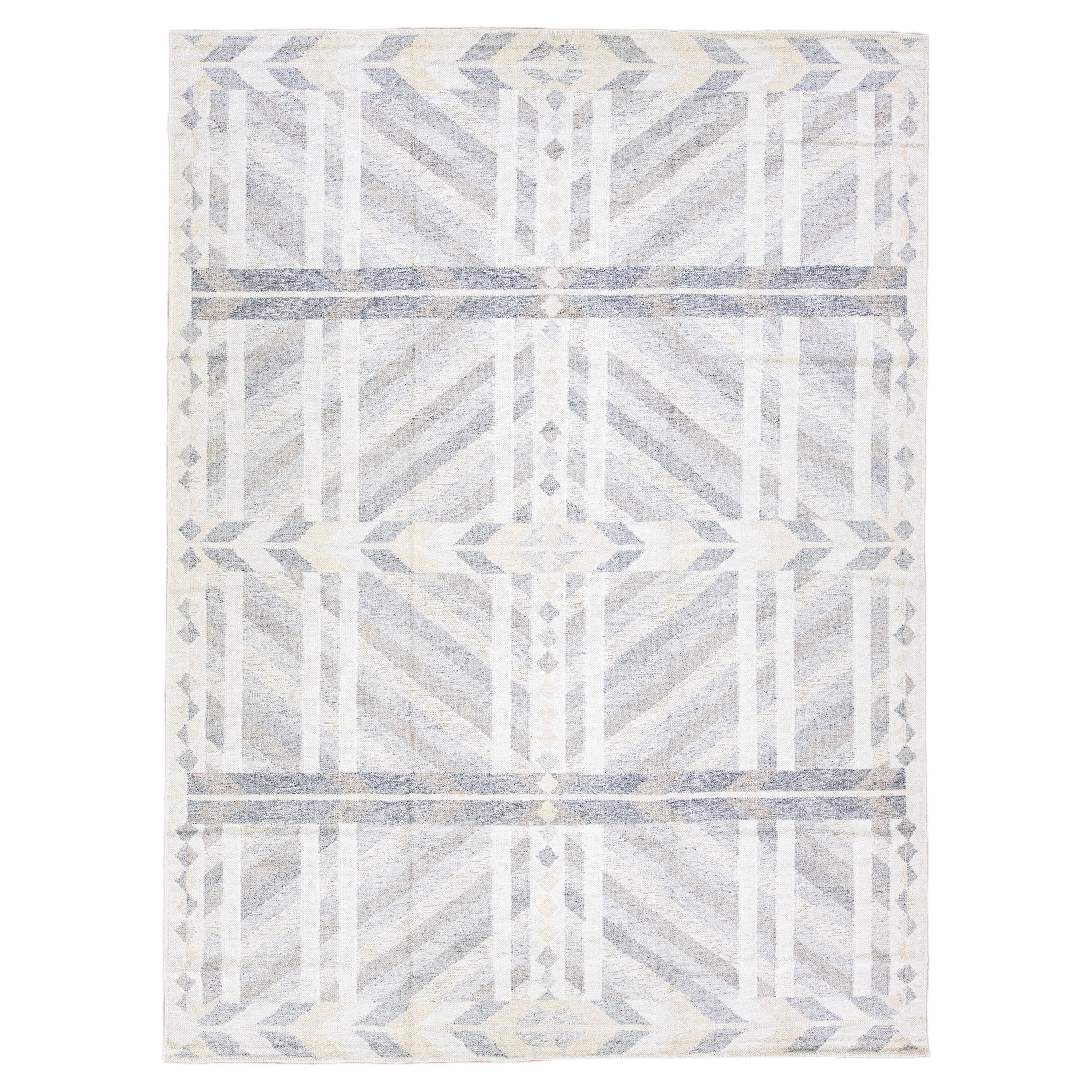 Modern Swedish Style Handmade Geometric Abstract Gray Wool Rug