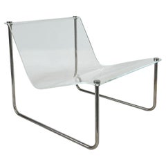 Chaise à franges en Lucite et chrome de Charles Hollis Jones