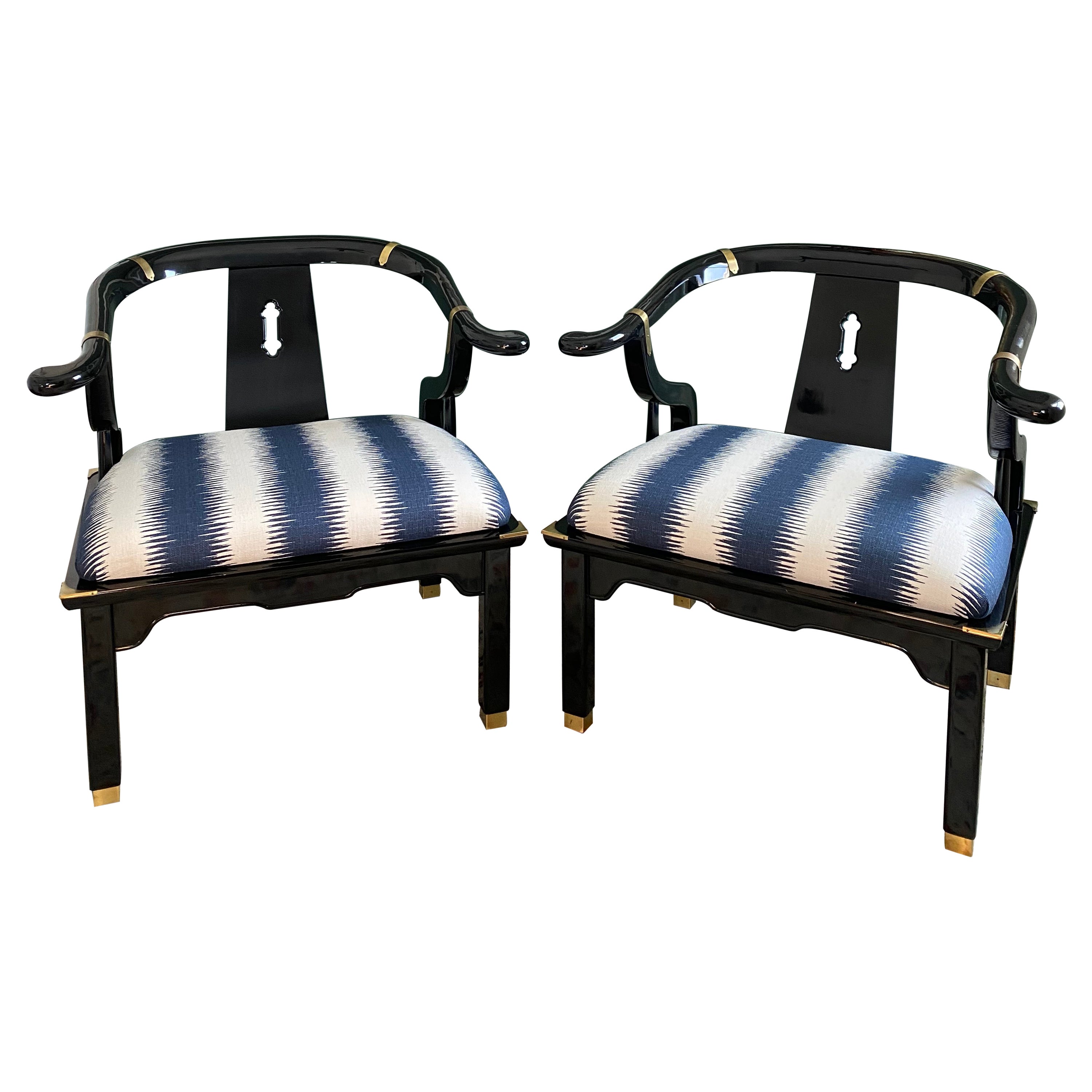 1970s James Mont for Century Furniture Chinoiserie Horseshoe Ming Chairs, Pair