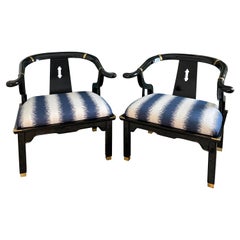 Vintage 1970s James Mont for Century Furniture Chinoiserie Horseshoe Ming Chairs, Pair