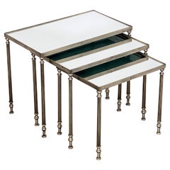 Tables gigognes rectangulaires françaises avec plateau en verre miroir