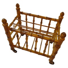 Vintage Hollywood Regency Faux Bamboo Canterbury Magazine Stand on Castors 