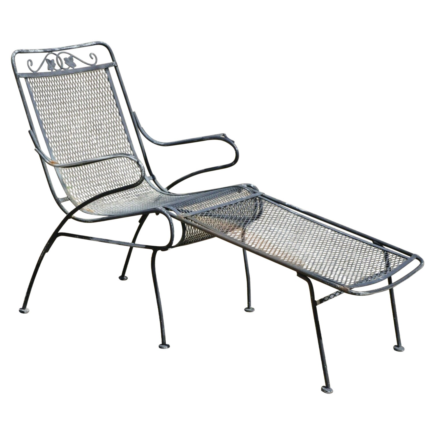 Vintage Woodard Wrought Iron Garden Patio Lounge Chair with Removable Ottoman