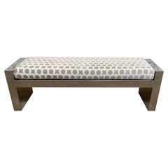 Polished Steel and Upholstered Bench