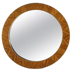Round Nautical Mirror with Satinwood and Polished Nickel Frame