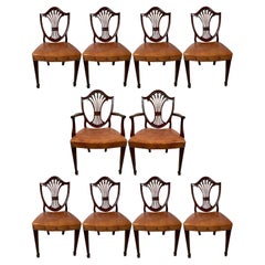 Set of 10 English Mahogany Hepplewhite Shield-Back Dining Chairs, Circa 1940-50