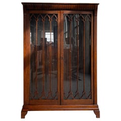 Antique Gothic Oak Glass Front Display Cabinet
