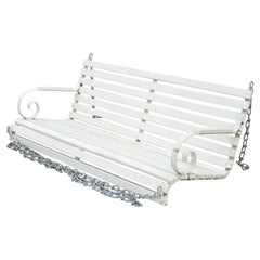 Vintage Wooden Slat and Scrolling Wrought Iron Garden Patio Bench Loveseat Swing