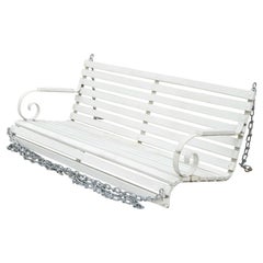 Used Wooden Slat and Scrolling Wrought Iron Garden Patio Bench Loveseat Swing