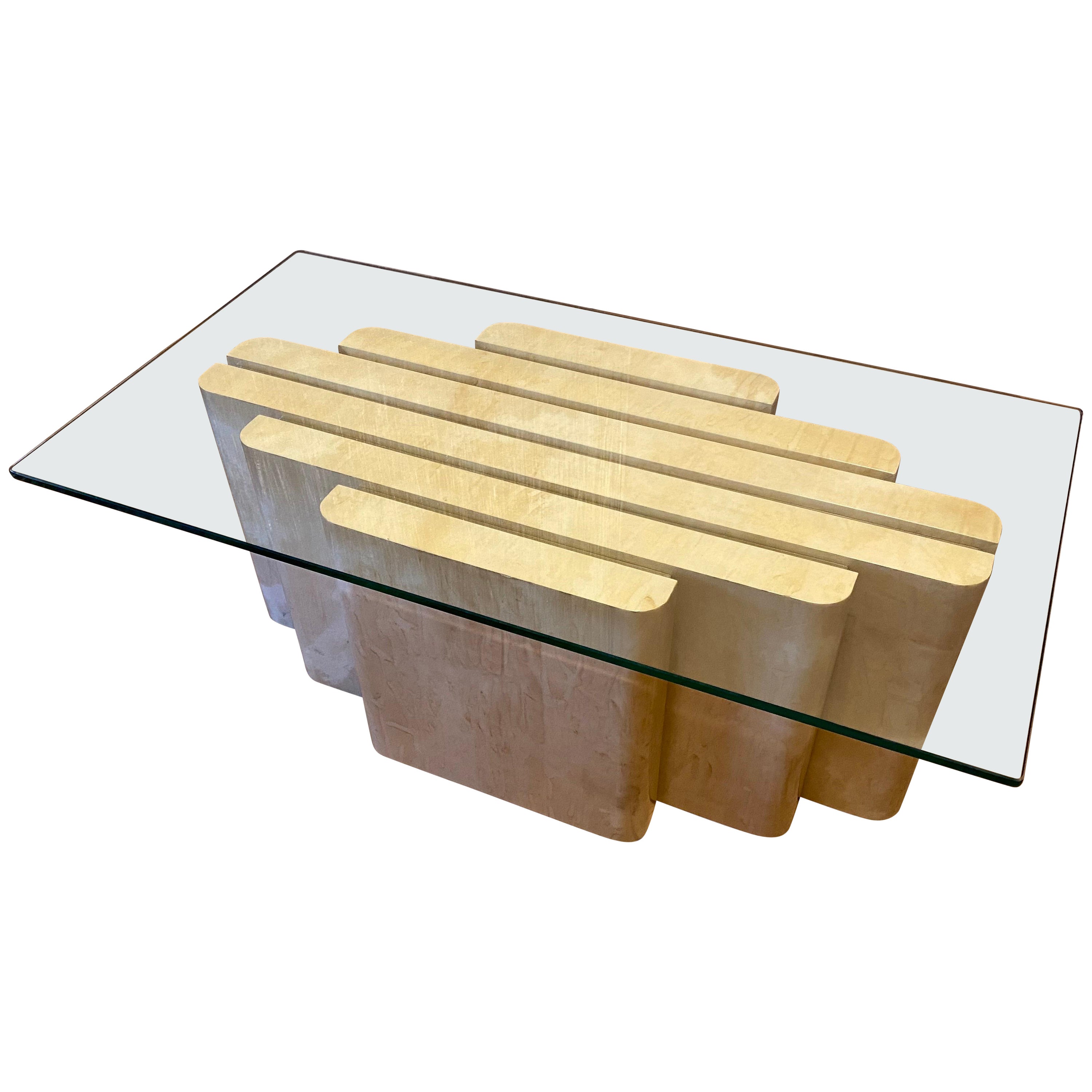 Steve Chase Goatskin, Brass and Glass Coffee Table For Sale