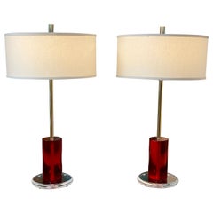 Pair of Red Lucite Table Lamps