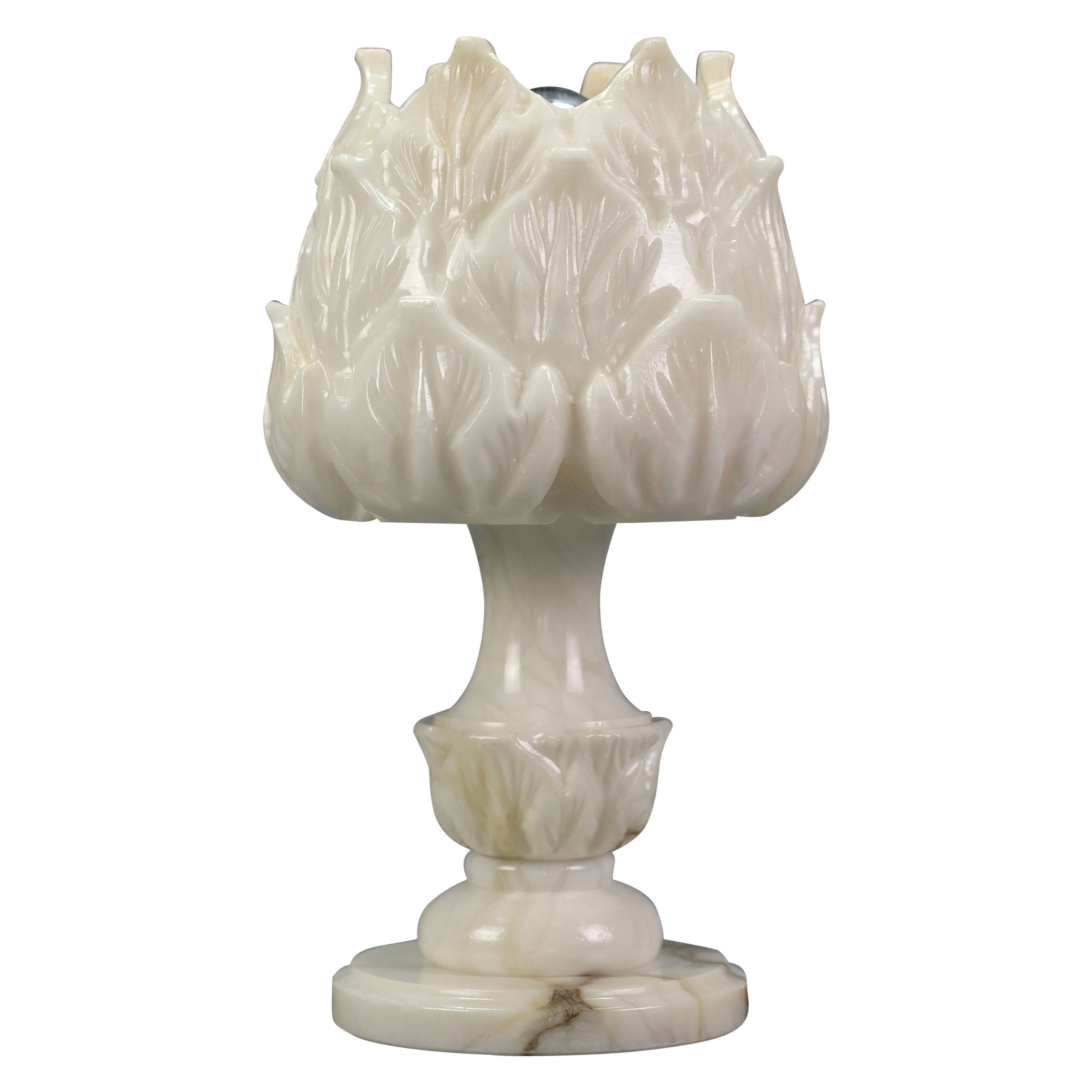 Italienische Mid-Century-Tischlampe oder Mood-Lampe aus weißem Alabaster in Blumenform, 1950er Jahre