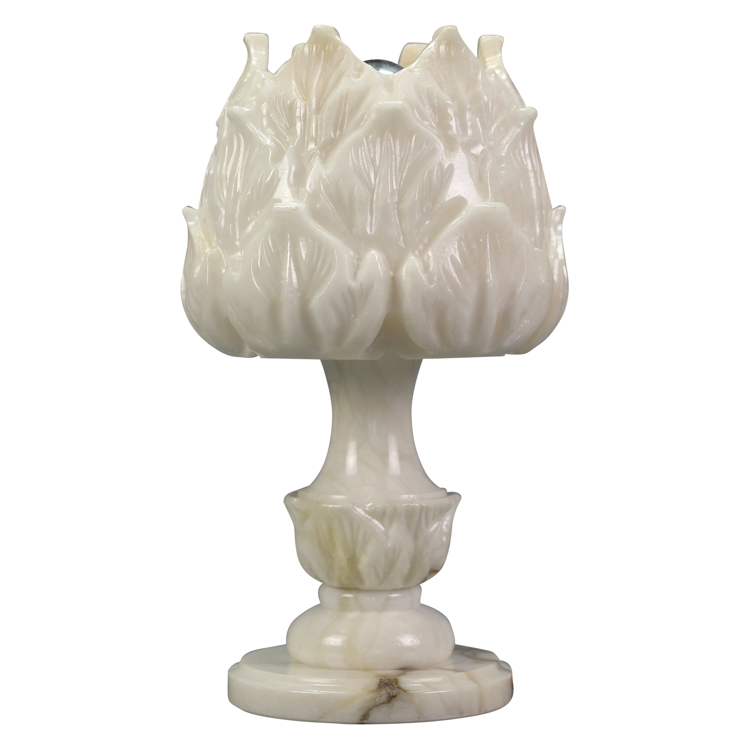 Lampe de bureau ou lampe d'ambiance italienne mi-siècle en albâtre blanc en forme de fleur, années 1950