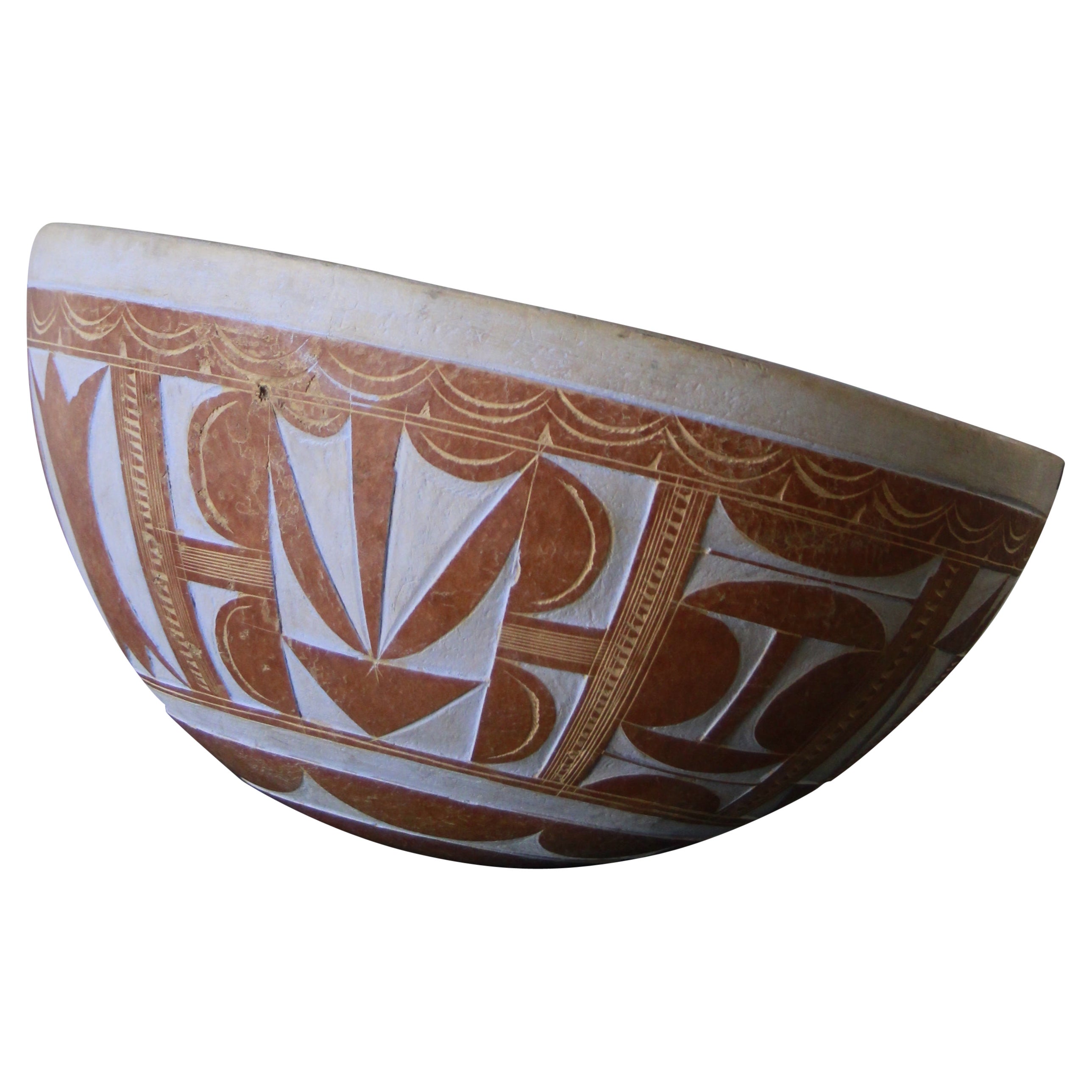 Vintage Hand-Crafted African Tribal Geometric Calabash Gourd Bowl #2 For Sale