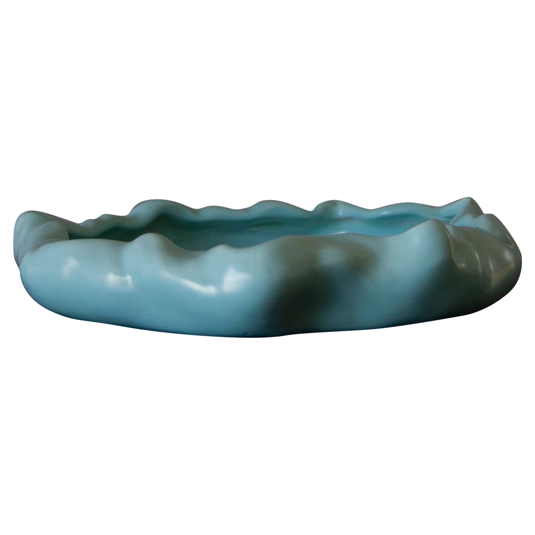 Vintage Metlox PoppyTrail Turquoise Free Form Ruffled Bowl For Sale