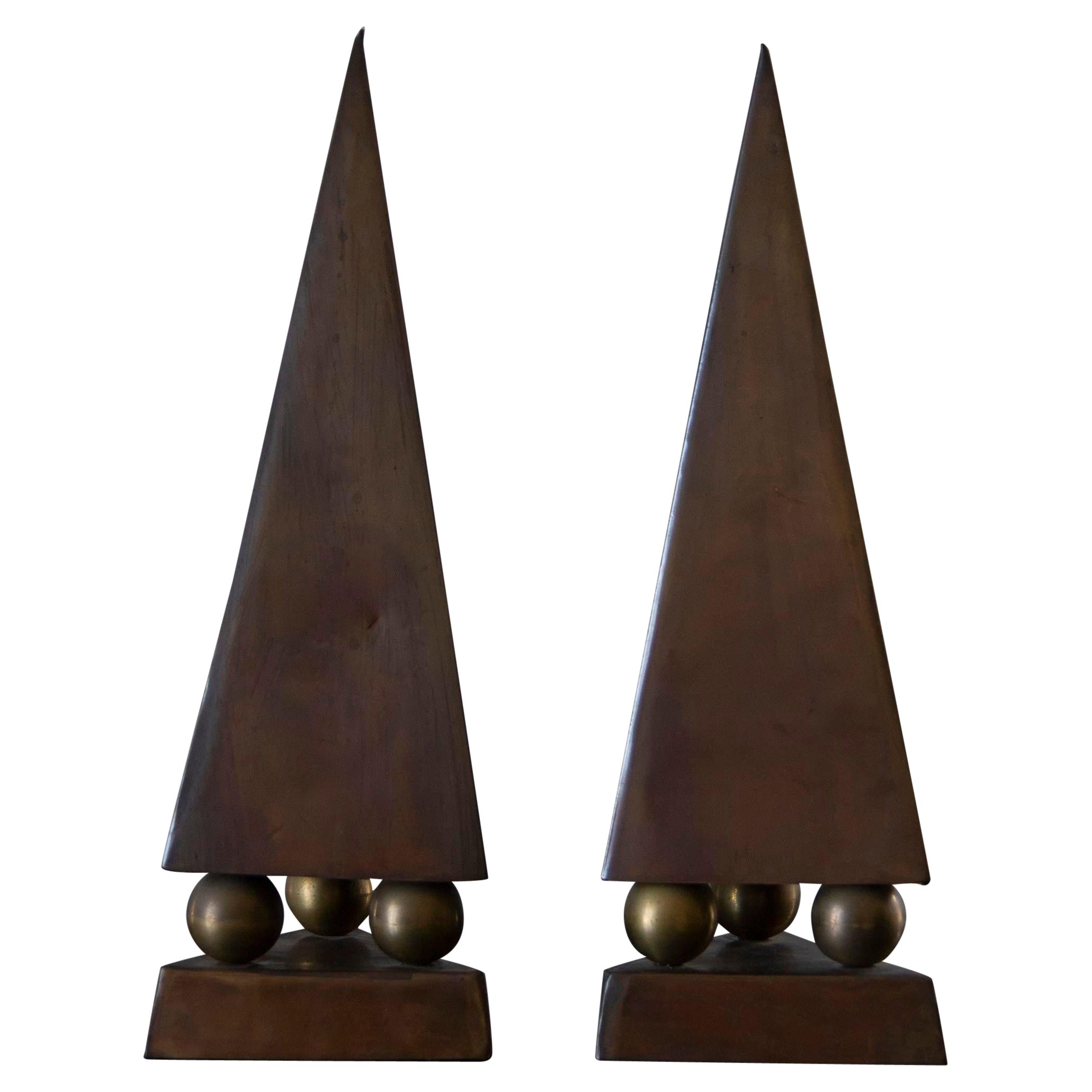 Contemporary "Pyramide" Brass by Design Frères - a Pair