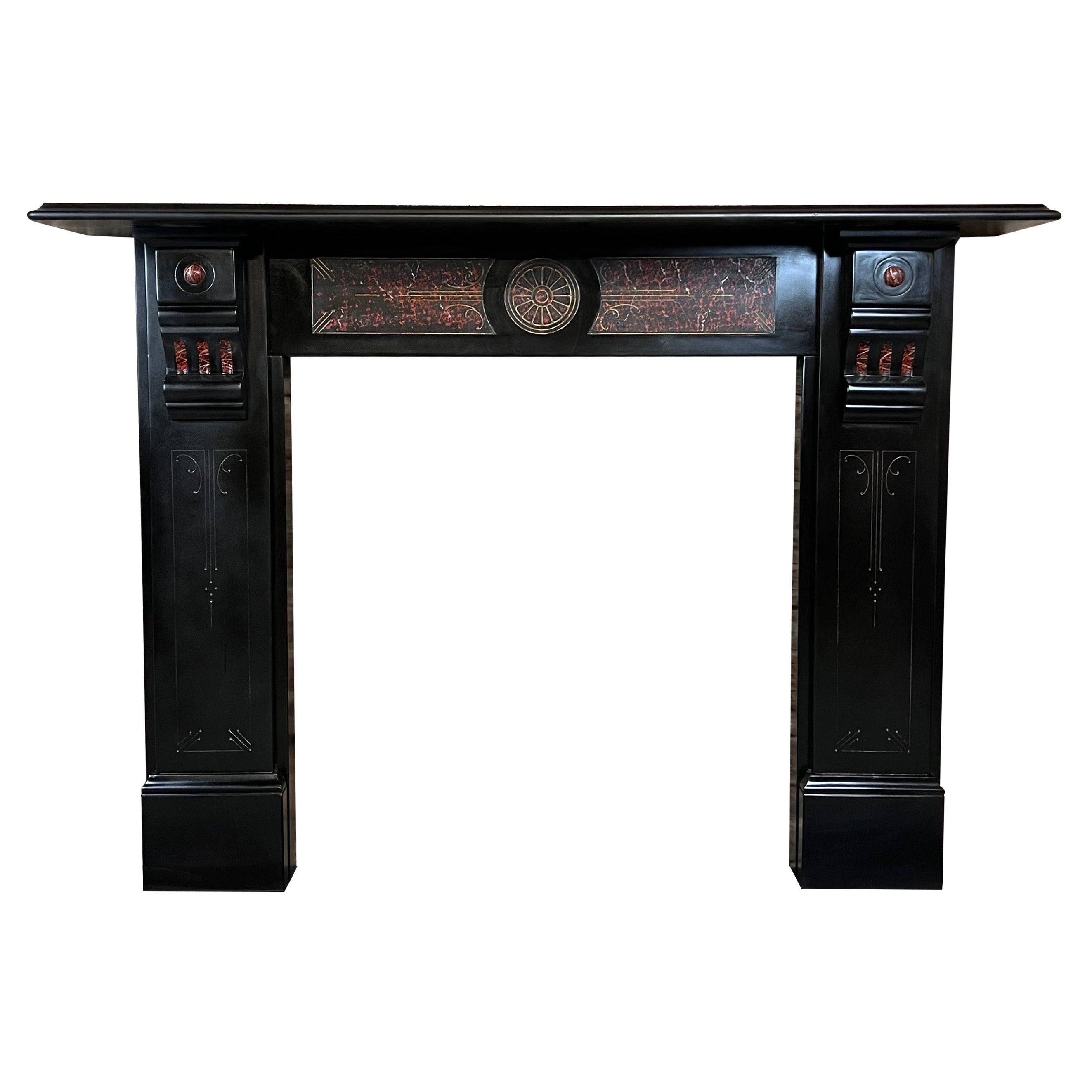 19th Century Slate Rouge Marbleized Fireplace Mantelpiece