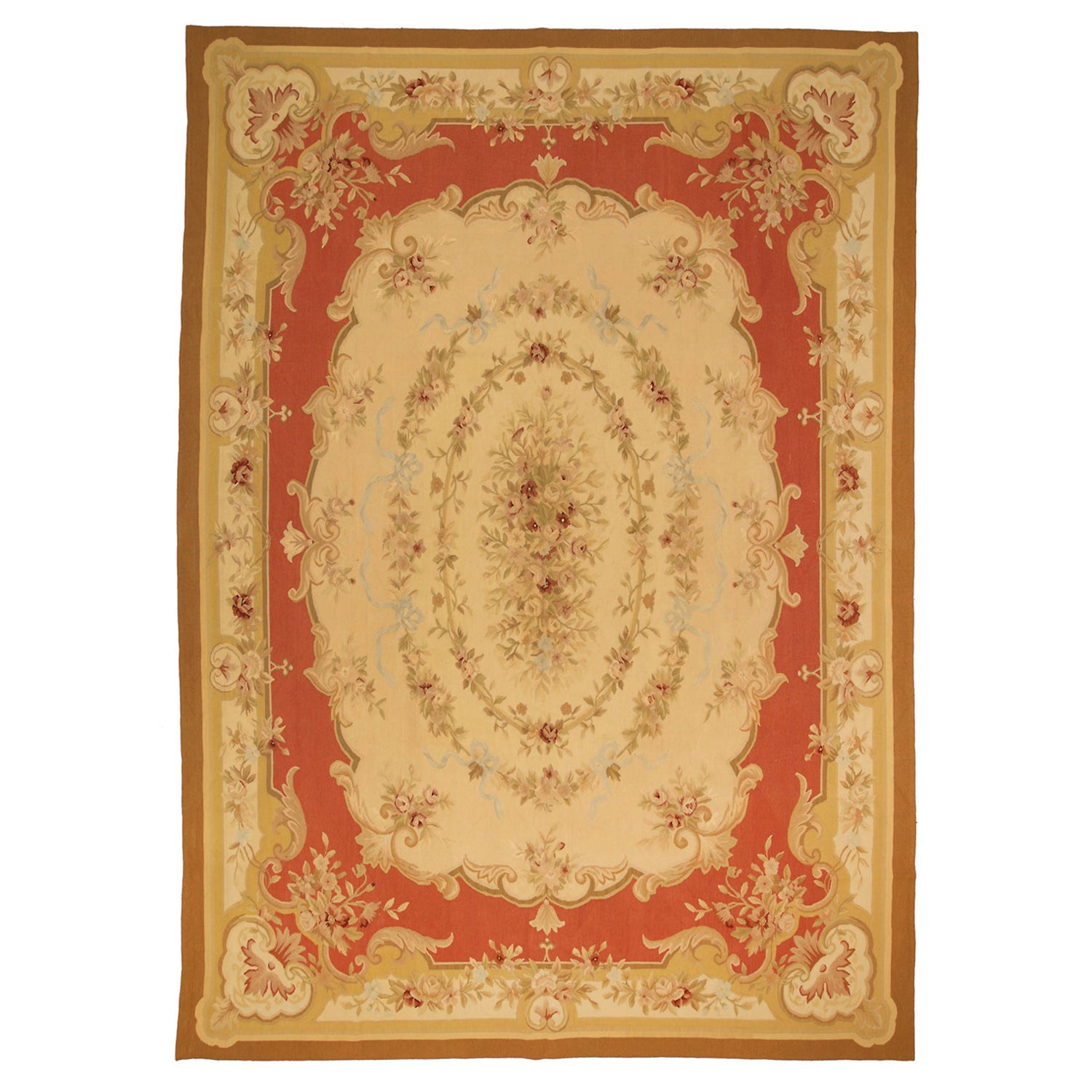 Aubusson Chinese Flat-Weave Rug with Floral Deisgn, 21st Century