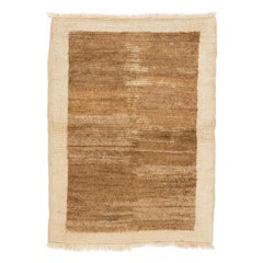 3x4 Ft Minimalist Mid-Century Handmade Tulu Rug, All Natural Beige & Brown Wool (Tapis de tulu minimaliste du milieu du siècle, en laine beige et brune)