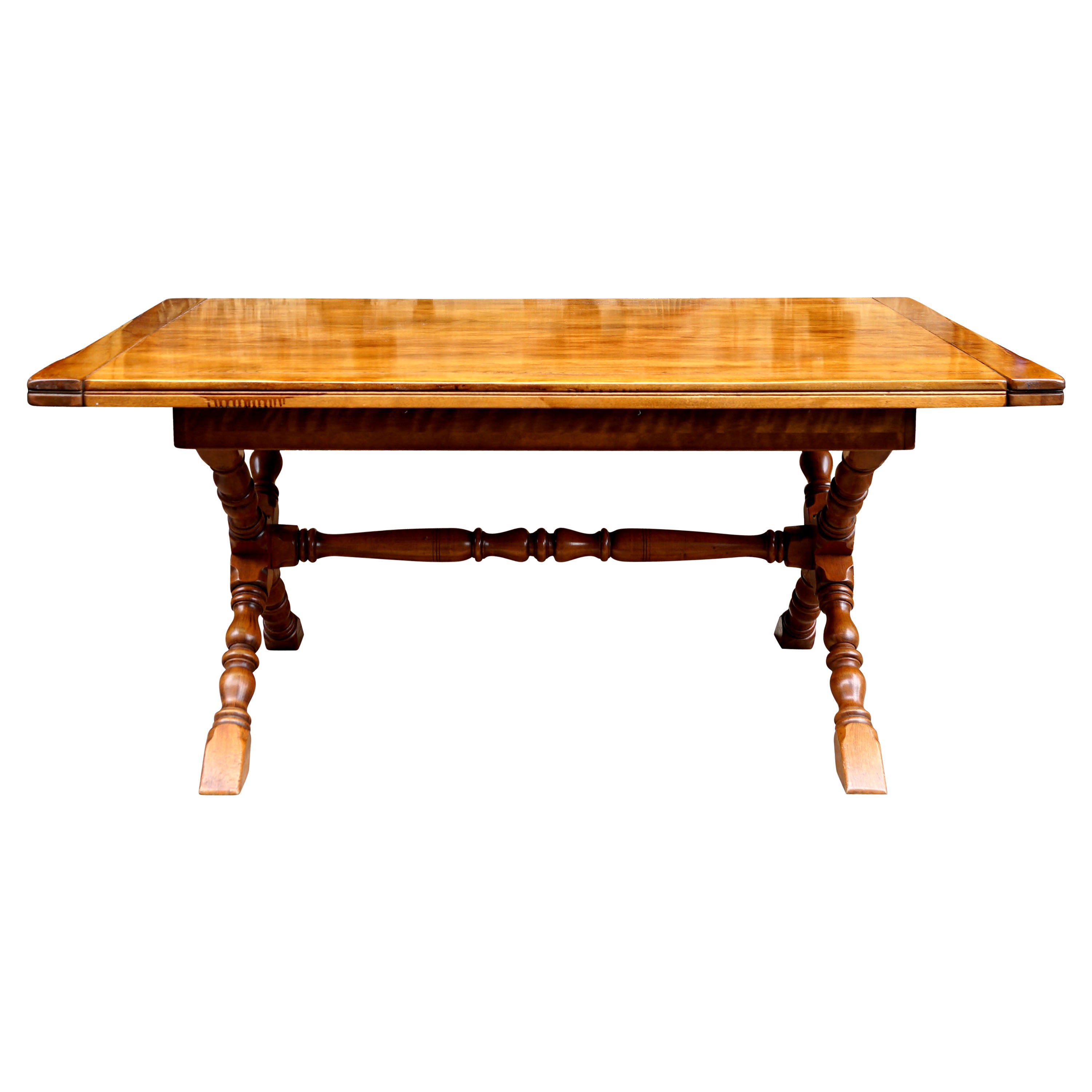 Vintage Cushman Colonial Creations Solid Maple Sawbuck Table with Trestle For Sale