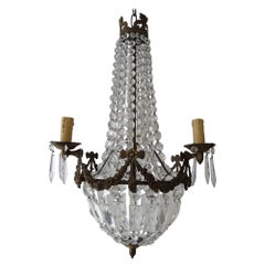 French Empire Bronze Crystal Bows Chandelier, c 1930
