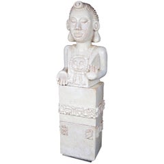 Whimsical White Glazed Terra Cotta Sculpture of Asian Goddess