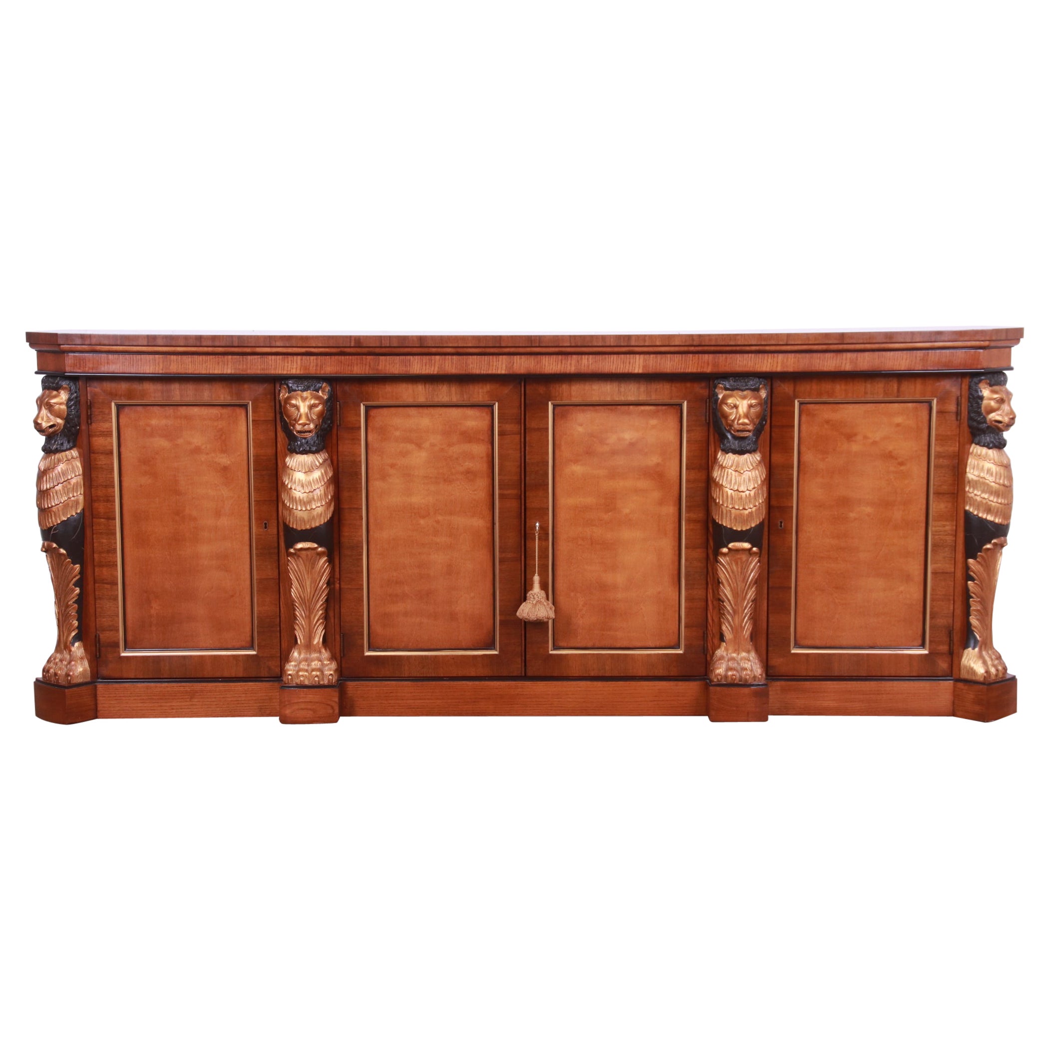 Drexel Heritage Empire Style Sideboard or Bar Cabinet With Carved Lions For Sale