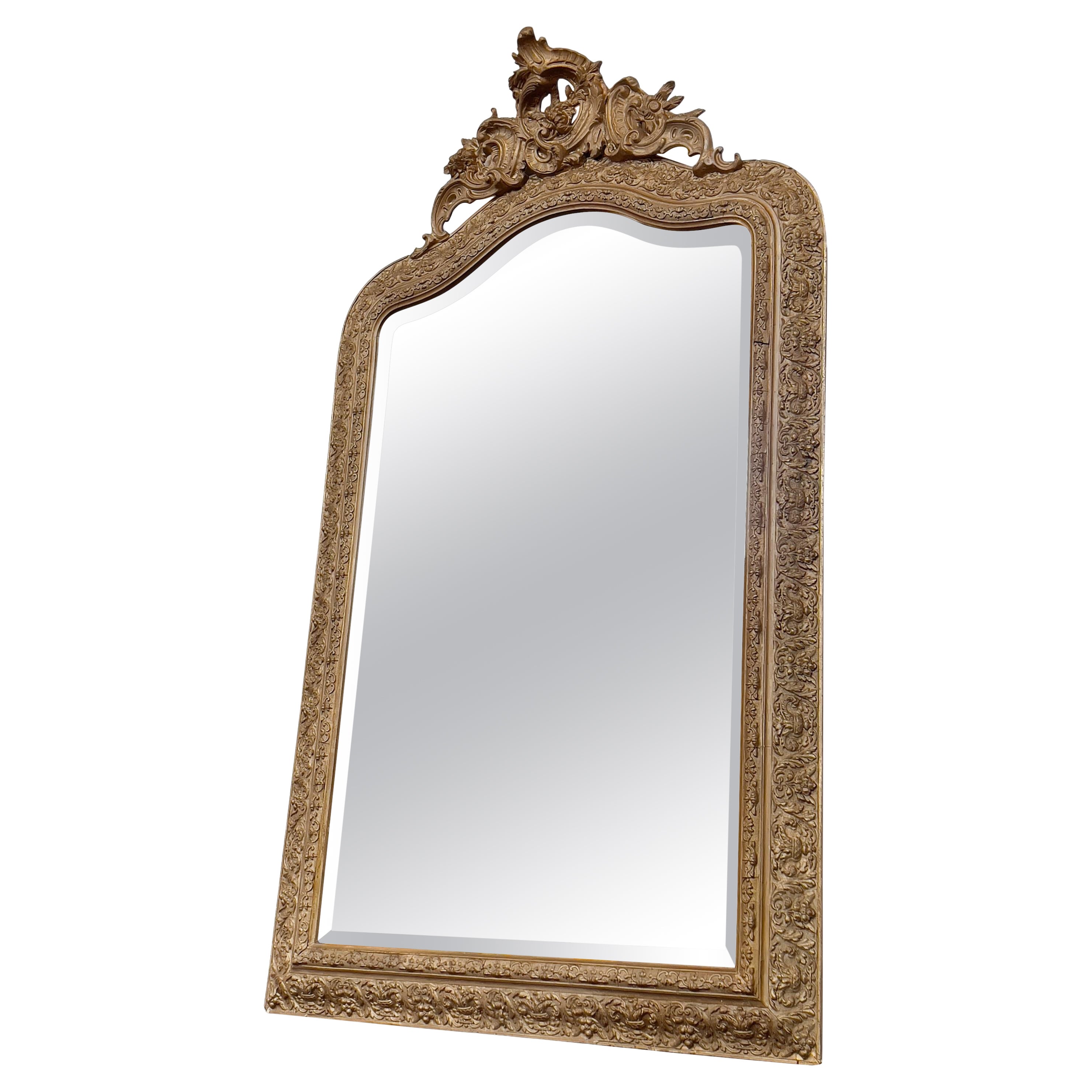 Antique French Mirror Gilded Plaster-Wood 19th For Sale