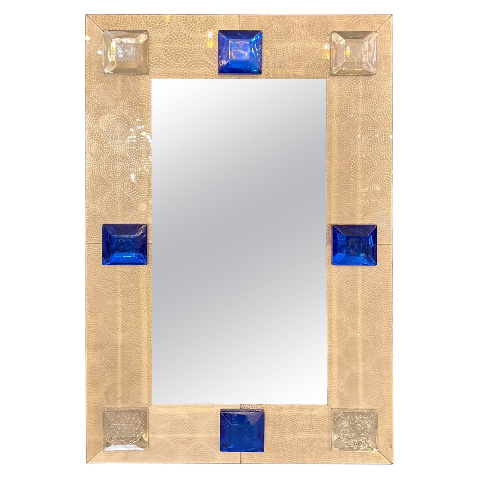 Mirror in Hand-Hammered Venetian Glass, Italy circa 1980