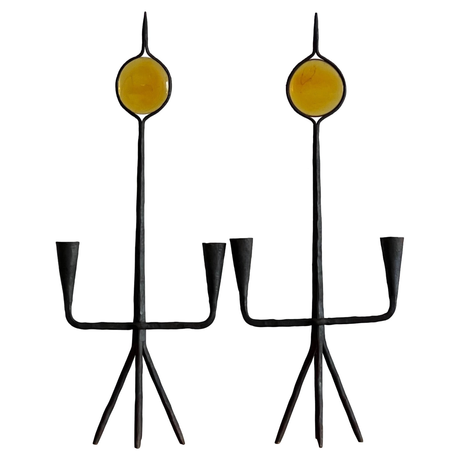 Kerzenständer aus Bernsteinglas von Kosta Boda, modernistischer Stil im Angebot