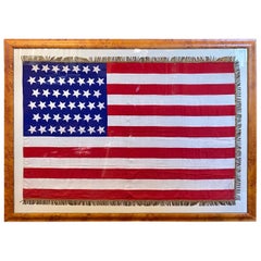 Antique Large American 45 Star Flag with Gilt Metallic Fringe, circa 1896