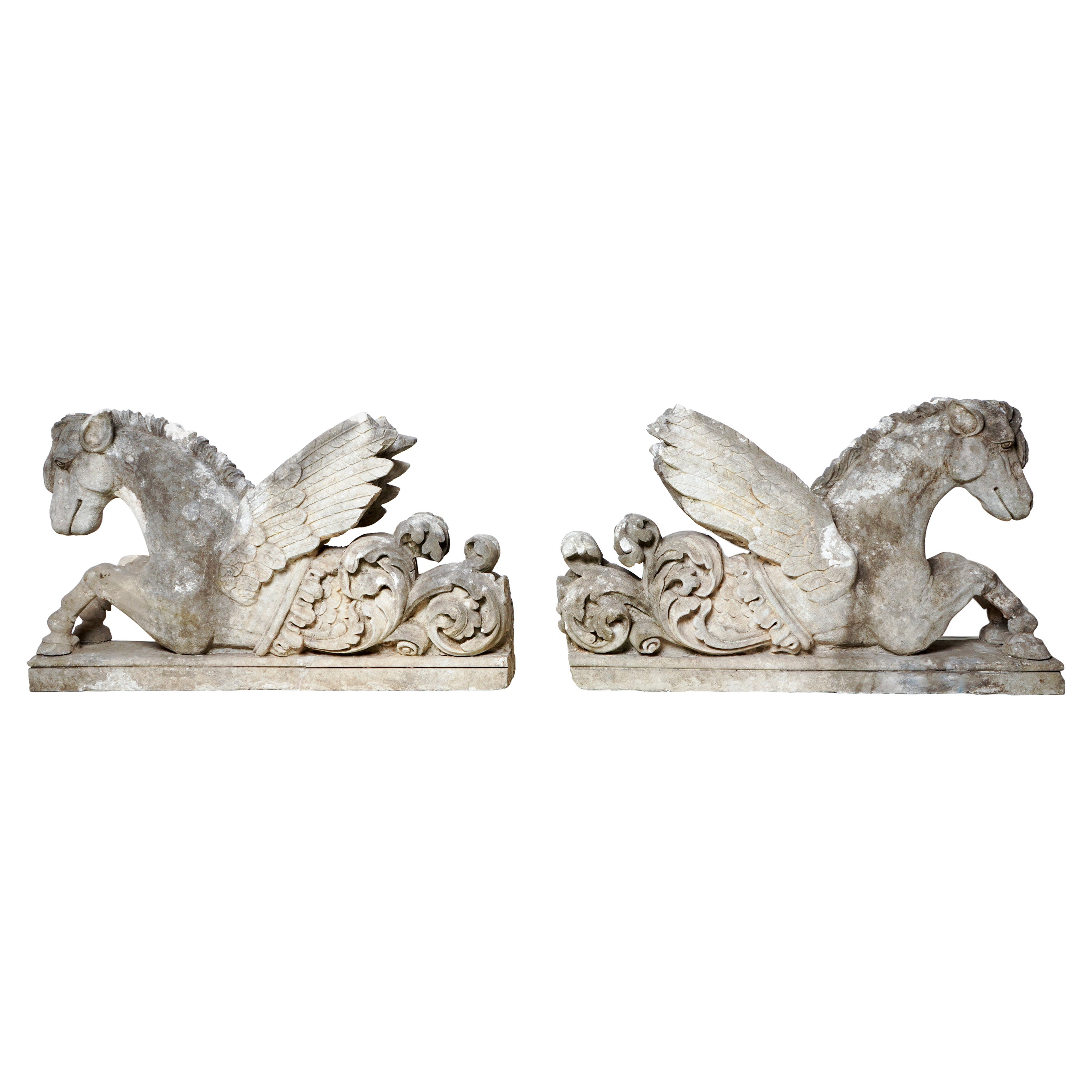 18th Century Pair of Limestone Winged Horses