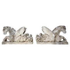 Antique 18th Century Pair of Limestone Winged Horses