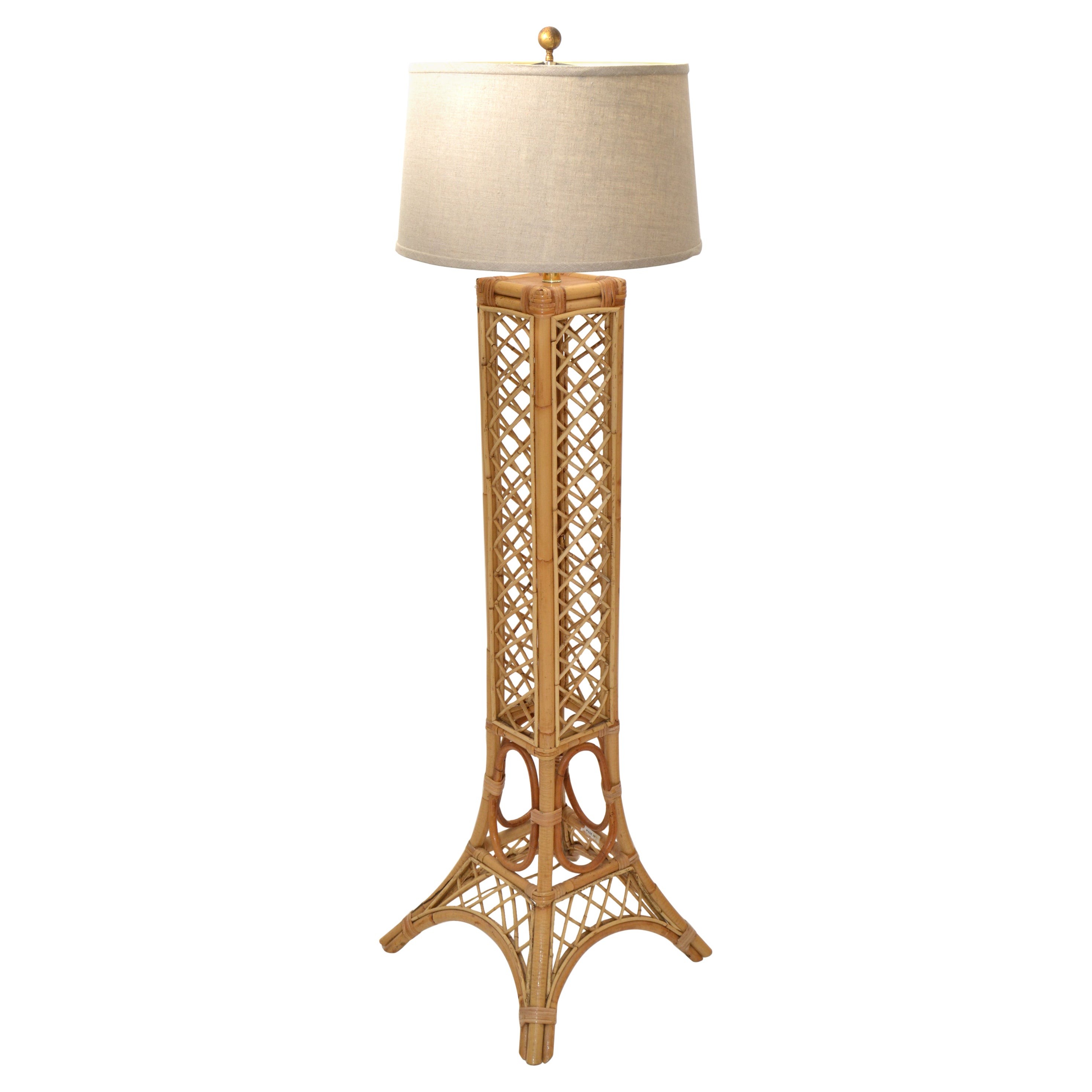 Eiffel Tower Paris Pencil Reed & Bend Bamboo Mid-Century Modern Floor Lamp 1970 For Sale