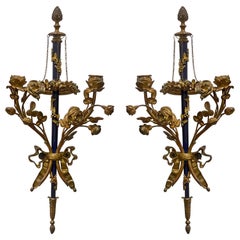 XIX sec. Coppia di scensori neoclassici francesi in bronzo dorato e lapis