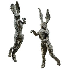 Sculpture Hares Boxing Pair Bronze Stephen Charlton