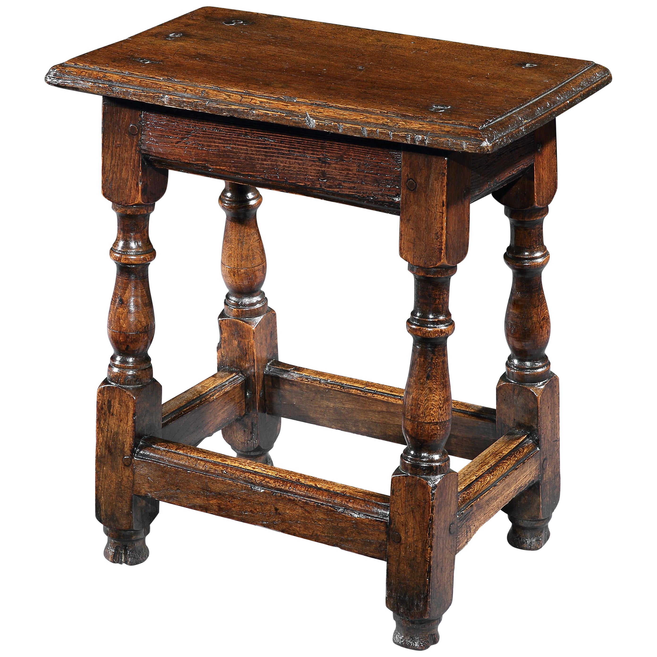 Tabouret en chêne, milieu du 17ème siècle, style Charles II anglais, tabouret joint