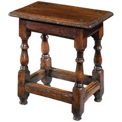 Antique Stool, Mid-17th Century, English Charles II, Oak, Joint Stool