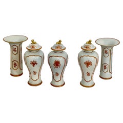 Armorial Garniture Set with Vases and Foo Dog Ginger Jars by Mottahedeh, S/5