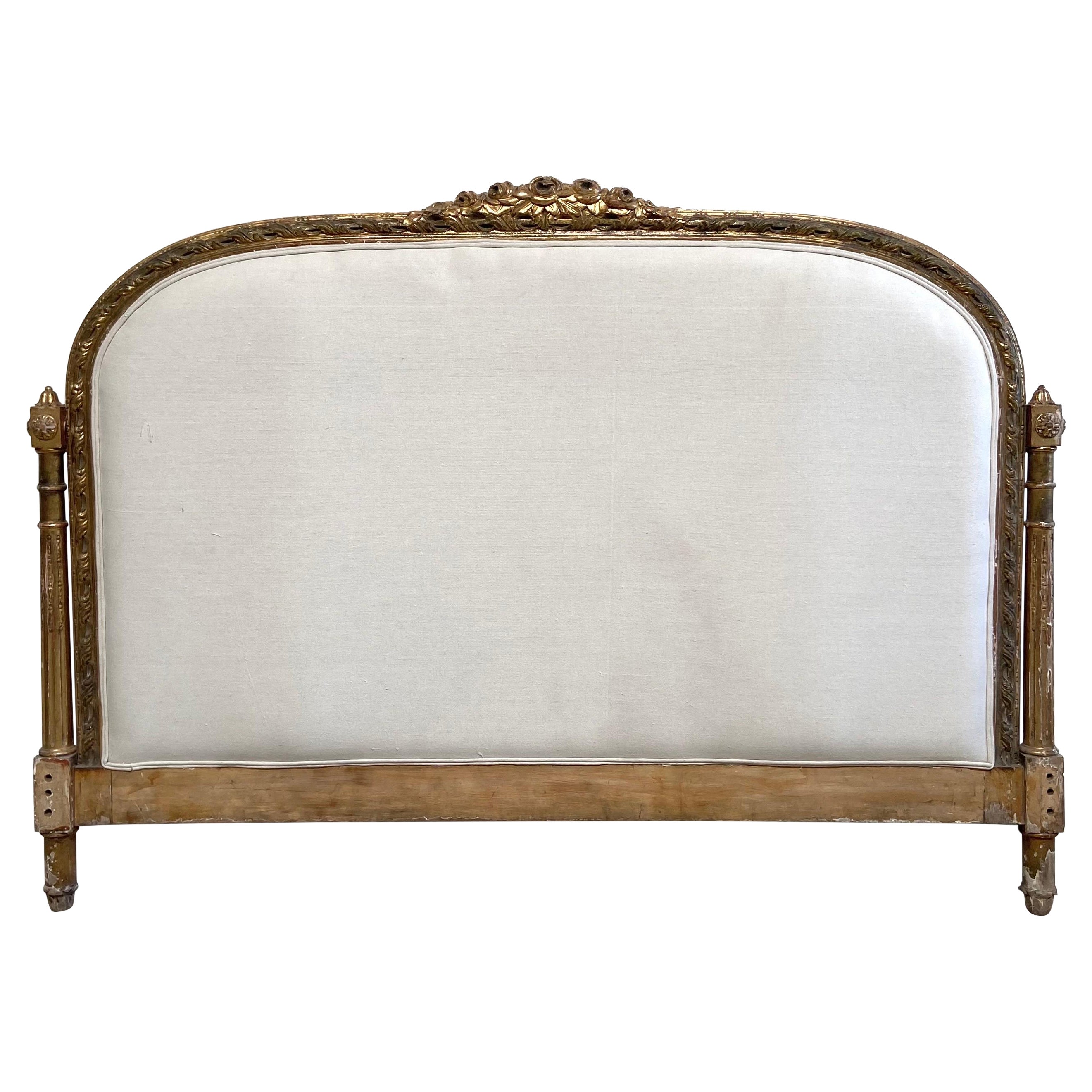 Vintage Giltwood Queen Size French Upholstered Headboard